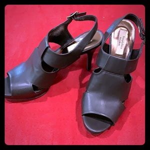 Dark chocolate brown open toe heels By Vera Wang